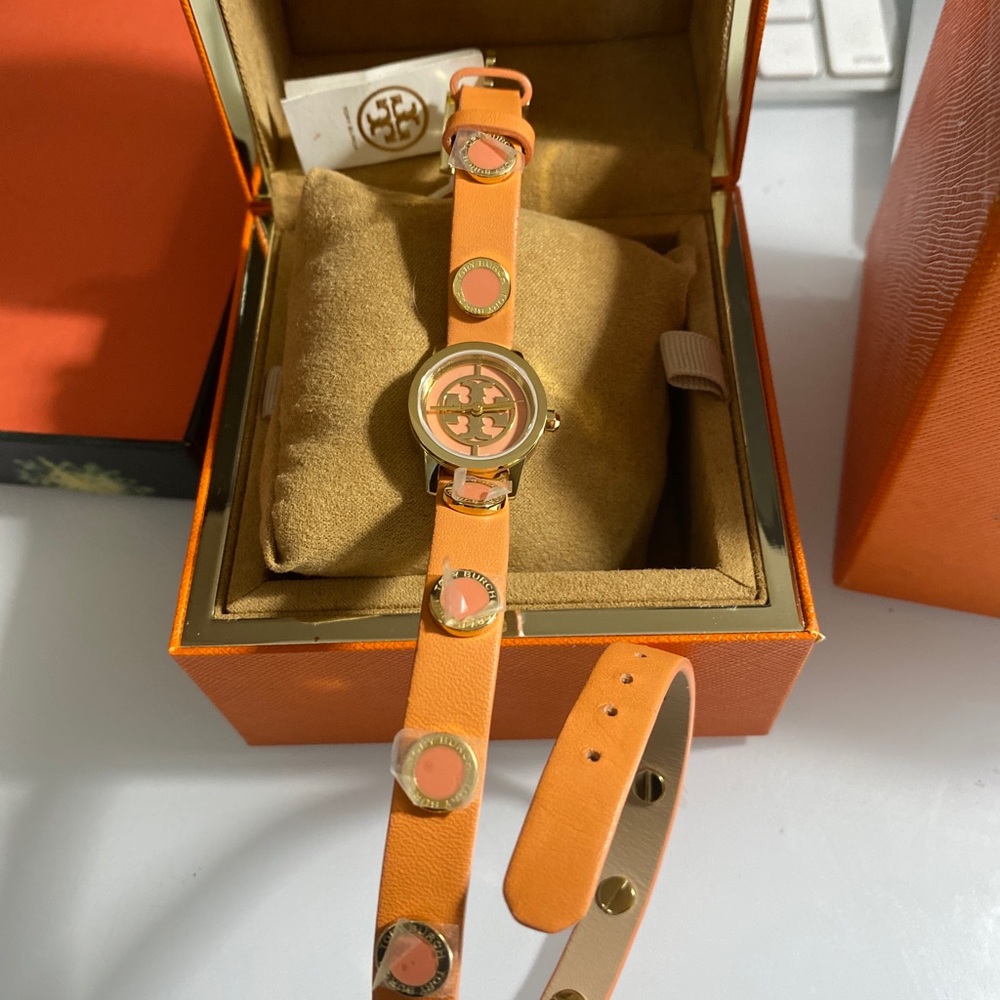 TORY BURCH REVA Mini Double Wrap Leather & Gold Watch